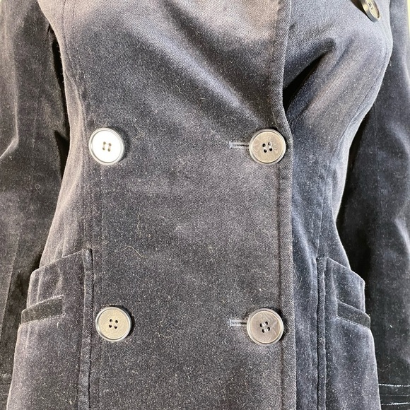 THEORY Blue VELVET Dedrick Adore Eclipse Womens SZ P Coat Jacket DOUBLE BREASTED - Picture 3 of 16